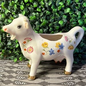 VTG Japan Cow milk dispenser with floral transfer motifs
